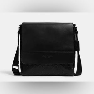 COACH Houston Map Bag in Signature Black Leather